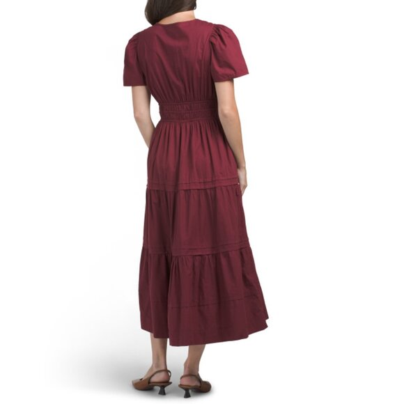 LEA Oxblood Short Sleeve Ruched Waist Maxi Dress - Picture 2 of 2